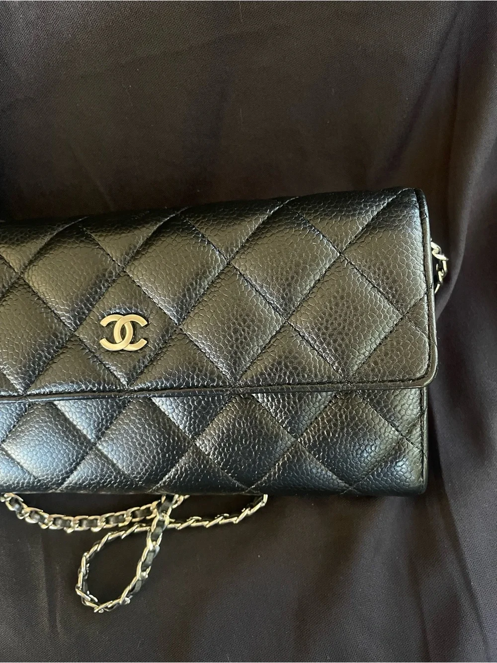 Auth. 🖤BLACK  CHANEL CAVIAR LONG WALLET WITH SILVER TONE HARDWARE.